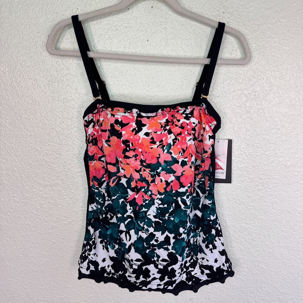Maxine of Hollywood Swim Top Womens 6 Float Flower Bandeau Tank Floral Tankini